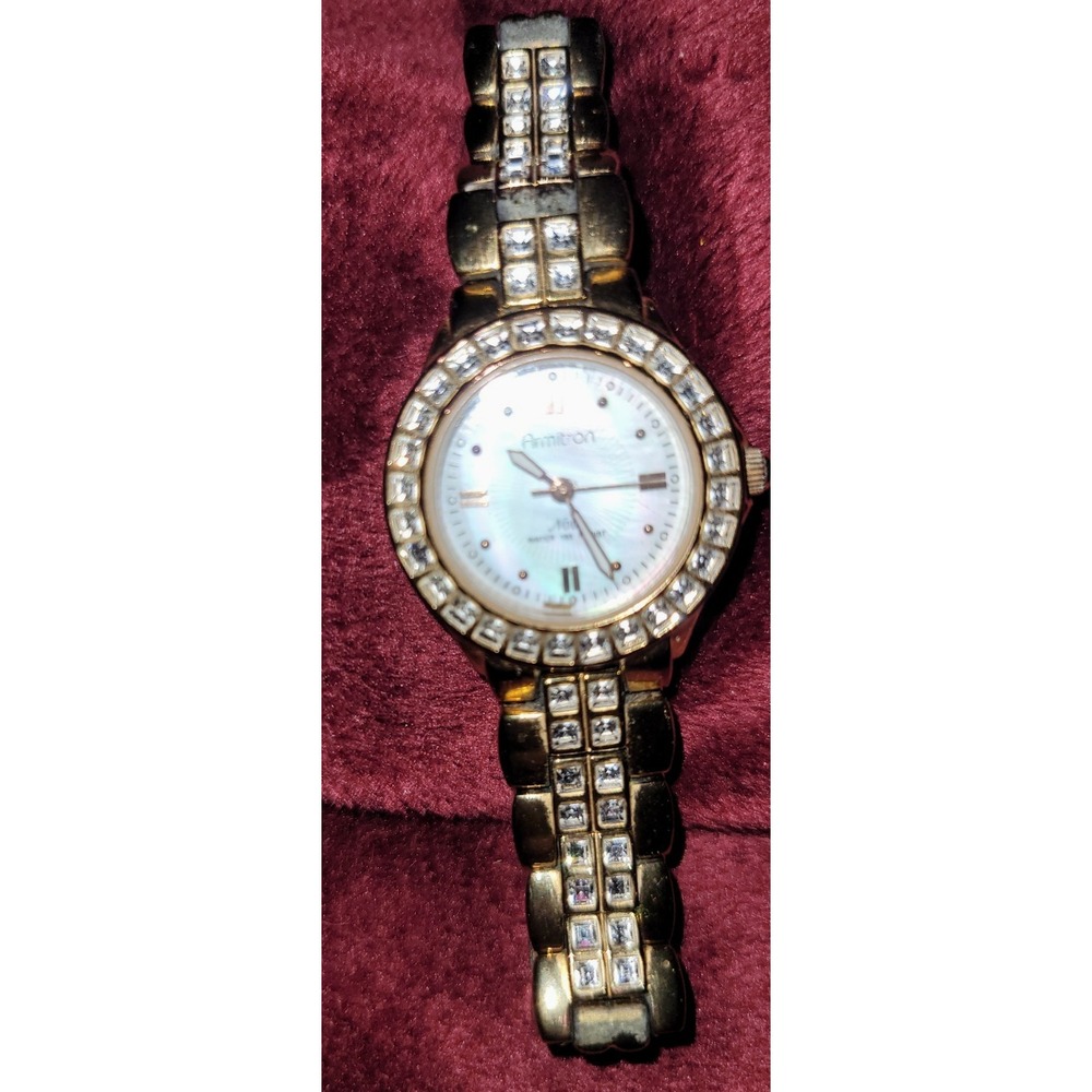 Armitron Now Womens Watch Gold-Tone‎ Crystal Bezel Luminous Hands New Battery 7"